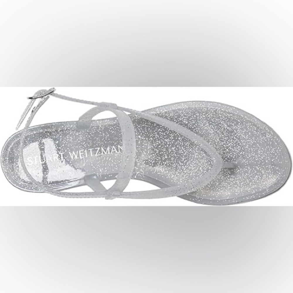 New! Stuart Weitzman Sawyer Silver Glitter Jelly Slides Summer Flat Sandals 8B